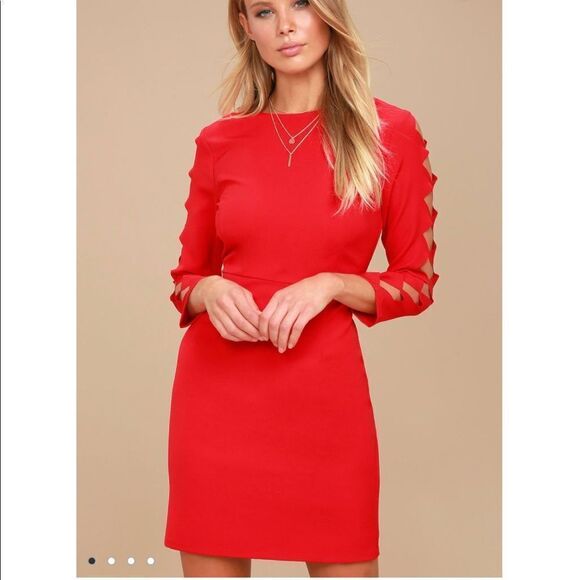 Lulu’s “Lights Down Low” Red Laser Cut-Out Long Sleeve Bodycon Dress - Picture 6 of 9